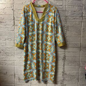 J. McLaughlin XL Geometric Tunic Dress – Vibrant Retro Print, Made in USA